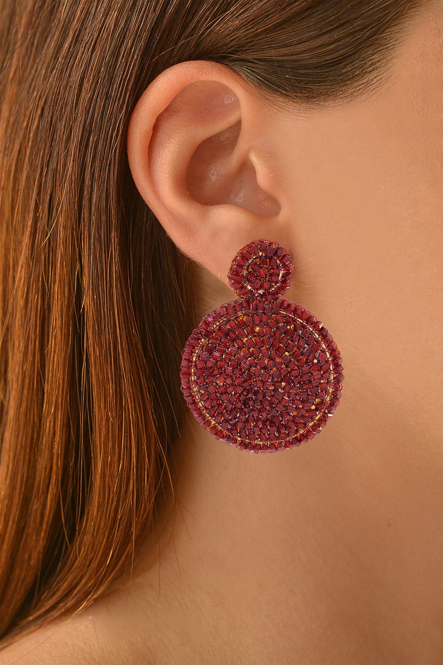 Cherry Red Dahlia Handmade Crochet Earrings