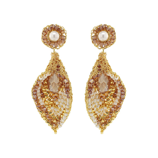 Golden Mix Calla Dangle Handmade Crochet Earrings