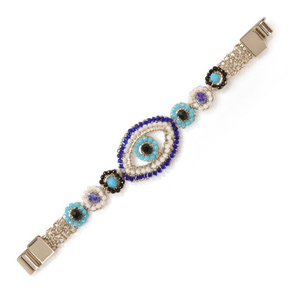 Blues & Silver Evil Eye Handmade Crochet Bracelet