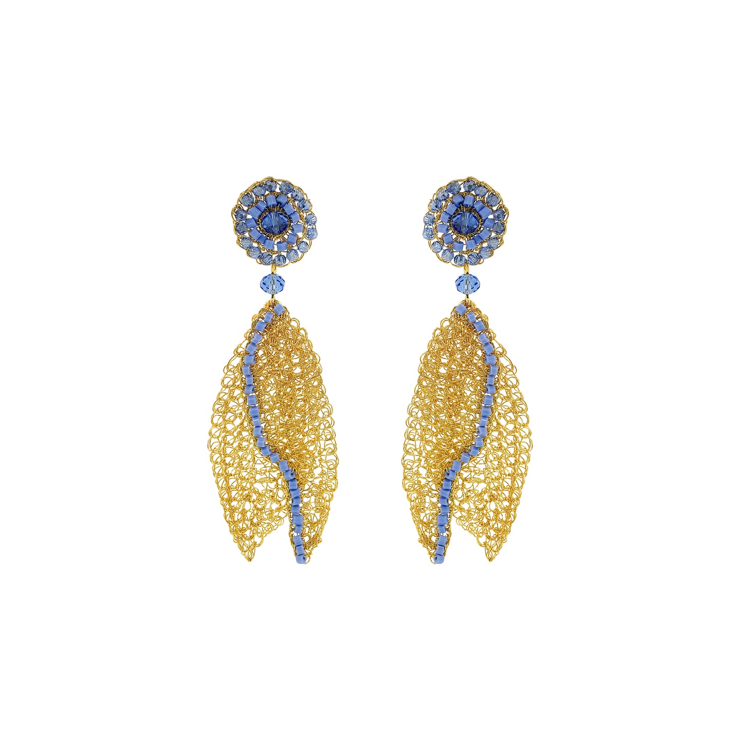 Sky Blue Mix Tulip Leaf Handmade Crochet Earrings