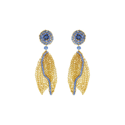 Sky Blue Mix Tulip Leaf Handmade Crochet Earrings