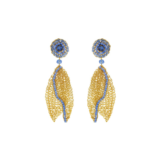 Sky Blue Mix Tulip Leaf Handmade Crochet Earrings