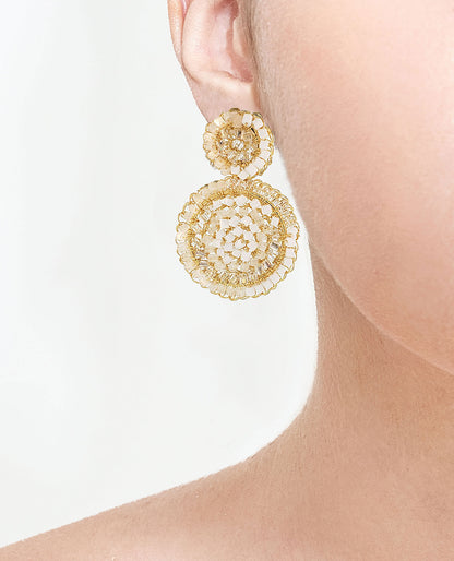 Clear & Gold Dahlia Mini Handmade Crochet Earrings