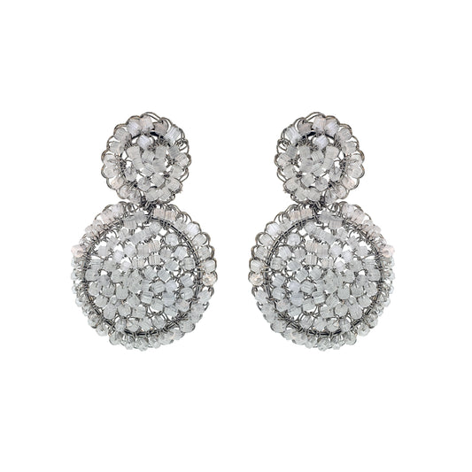 White & Silver Dahlia Mini Handmade Crochet Earrings