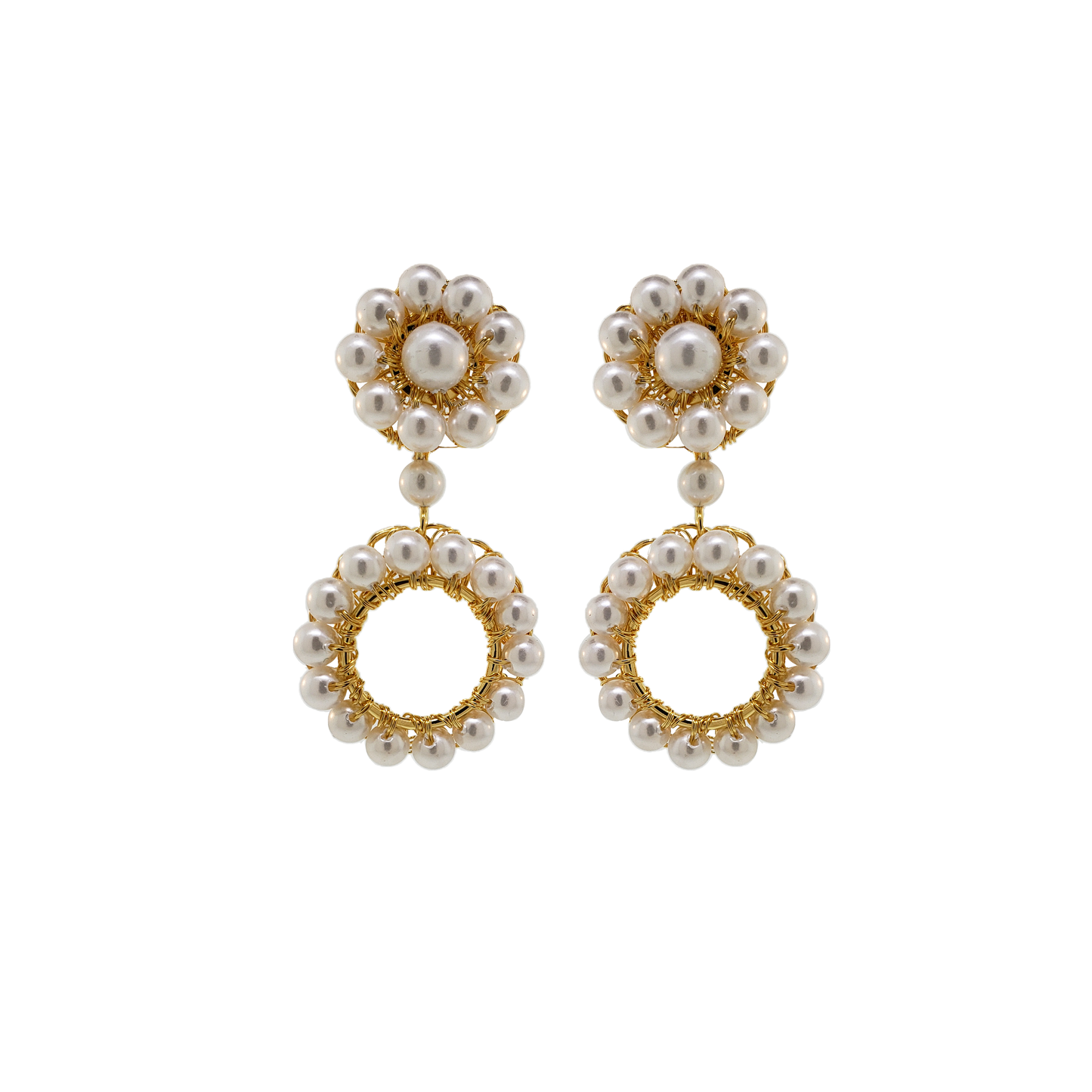 Pearl & Gold Leah Mini Handmade Crochet Earrings