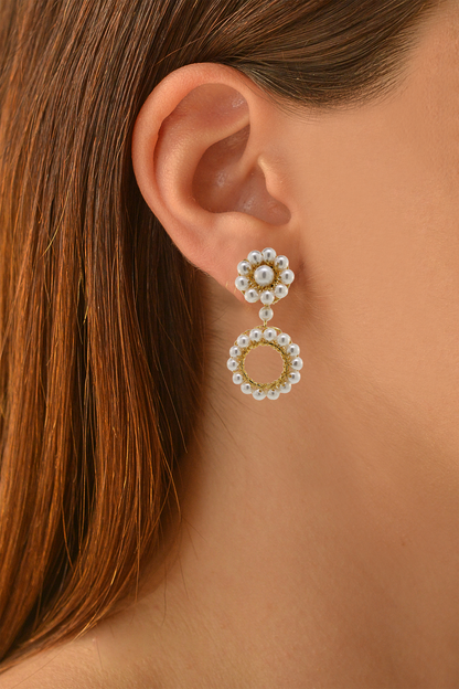 Pearl & Gold Leah Mini Handmade Crochet Earrings