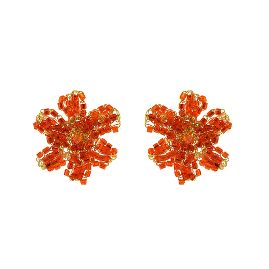 Orange & Gold Aster Post Handmade Crochet Earrings