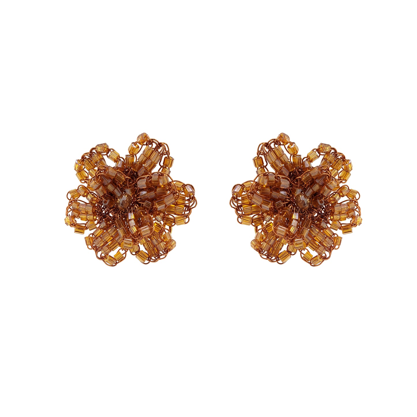 Bronze Amber Mix Aster Post Handmade Crochet Earrings
