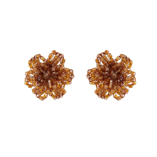 Bronze Amber Mix Aster Post Handmade Crochet Earrings