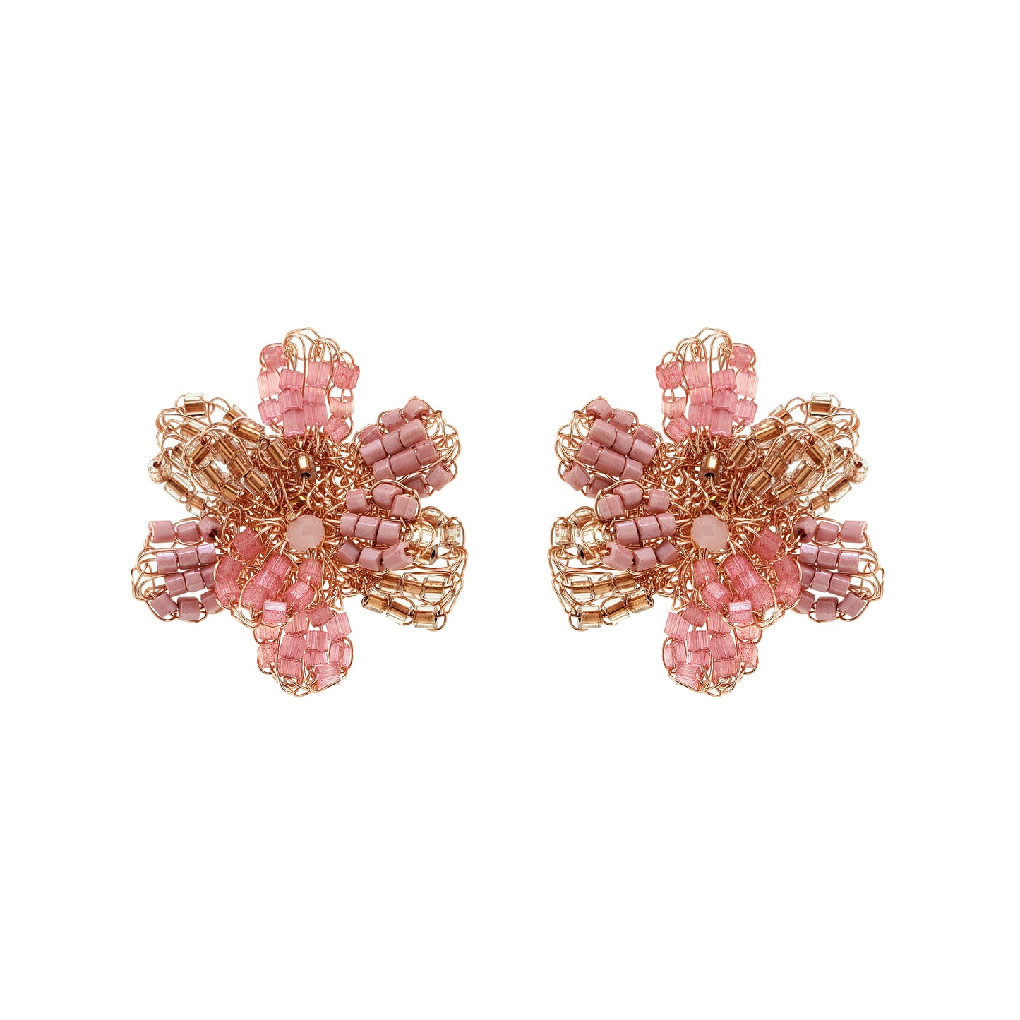 Rose Quartz Mix Aster Post Handmade Crochet Earrings