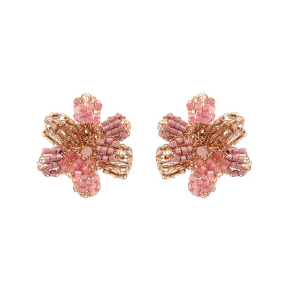 Rose Quartz Mix Aster Post Handmade Crochet Earrings