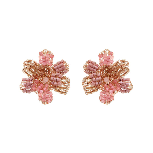 Rose Quartz Mix Aster Post Handmade Crochet Earrings