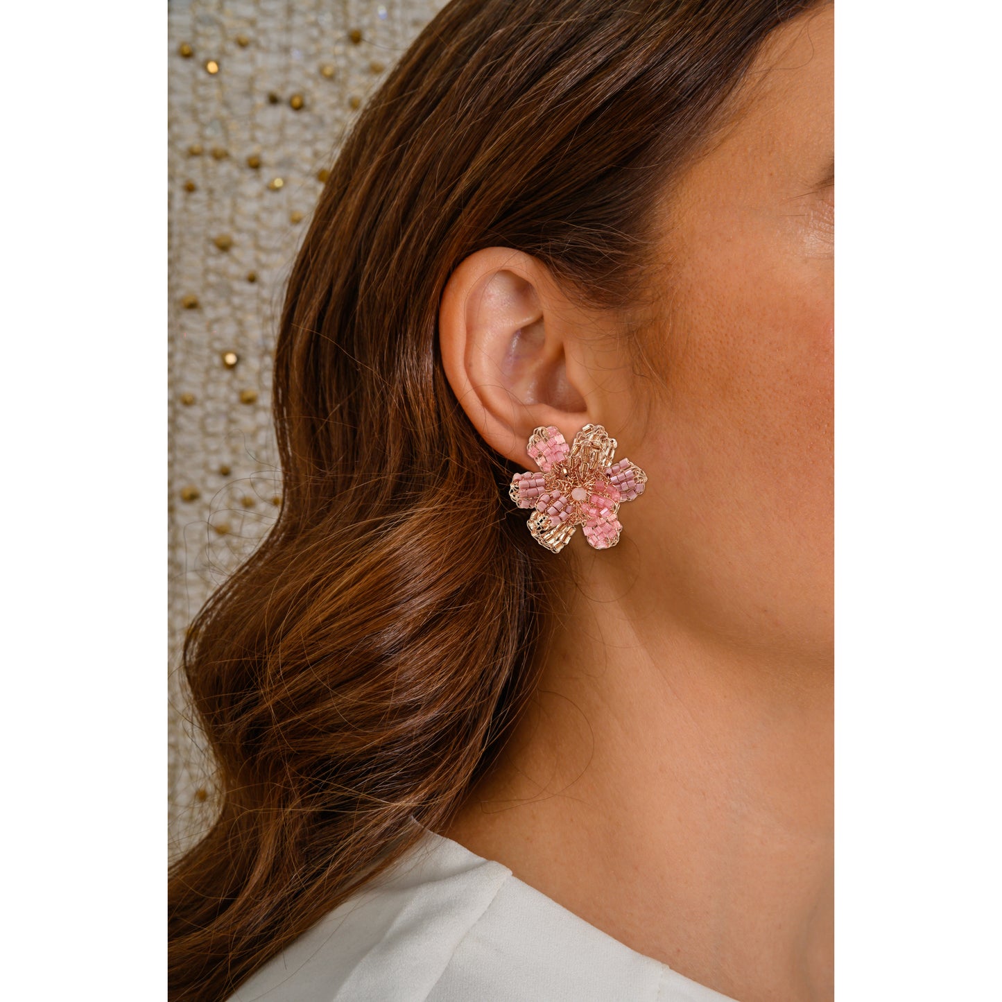 Rose Quartz Mix Aster Post Handmade Crochet Earrings