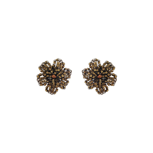 Sepia Mix Aster Post Handmade Crochet Earrings