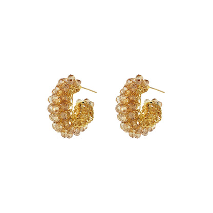 Amber & Gold Dandelion Hoops Handmade Earrings