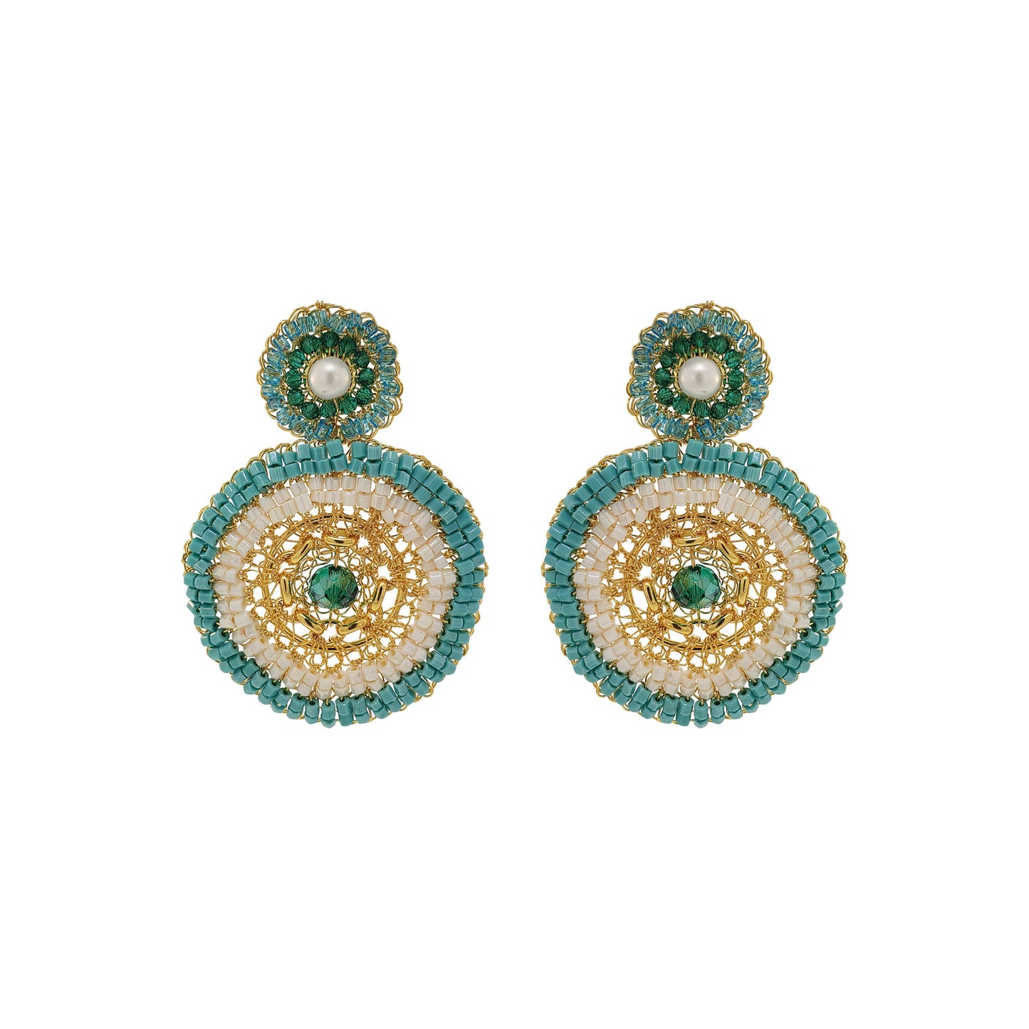 Ocean Teal Mix Ripples Handmade Crochet Earrings
