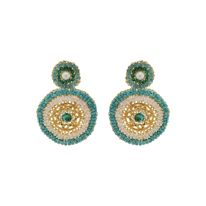 Ocean Teal Mix Ripples Handmade Crochet Earrings