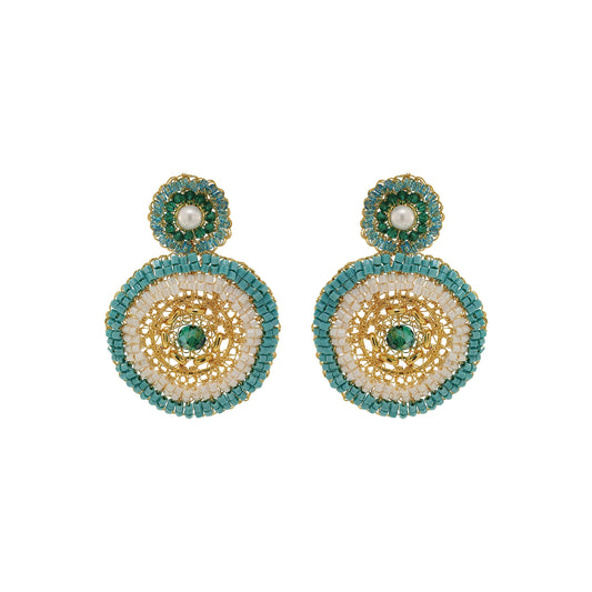 Ocean Teal Mix Ripples Handmade Crochet Earrings