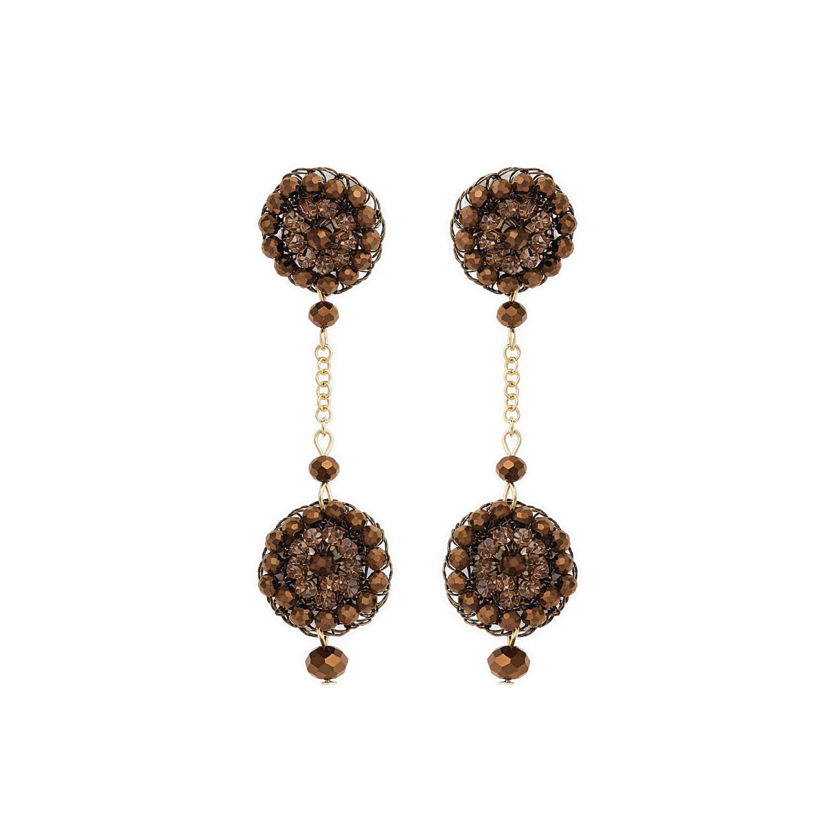 Sepia Mix Crystal Drop Mandala Handmade Crochet Earrings