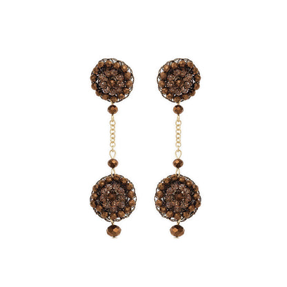 Sepia Mix Crystal Drop Mandala Handmade Crochet Earrings