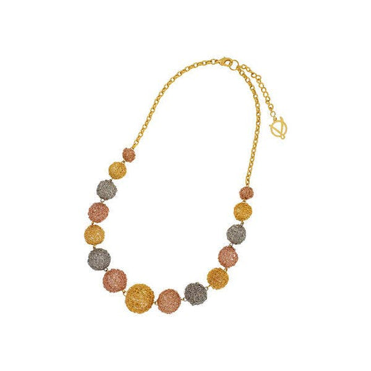 Trio Gold Spheres Scale Handmade Crochet Necklace