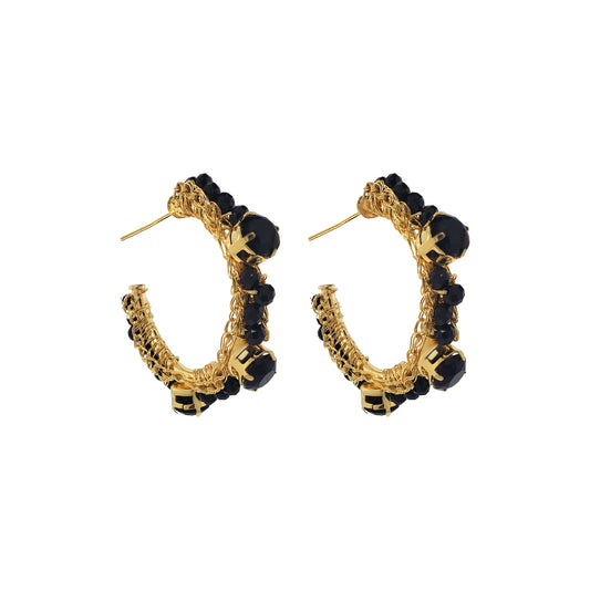 Black & Gold Lena Hoops Handmade Crochet Earrings