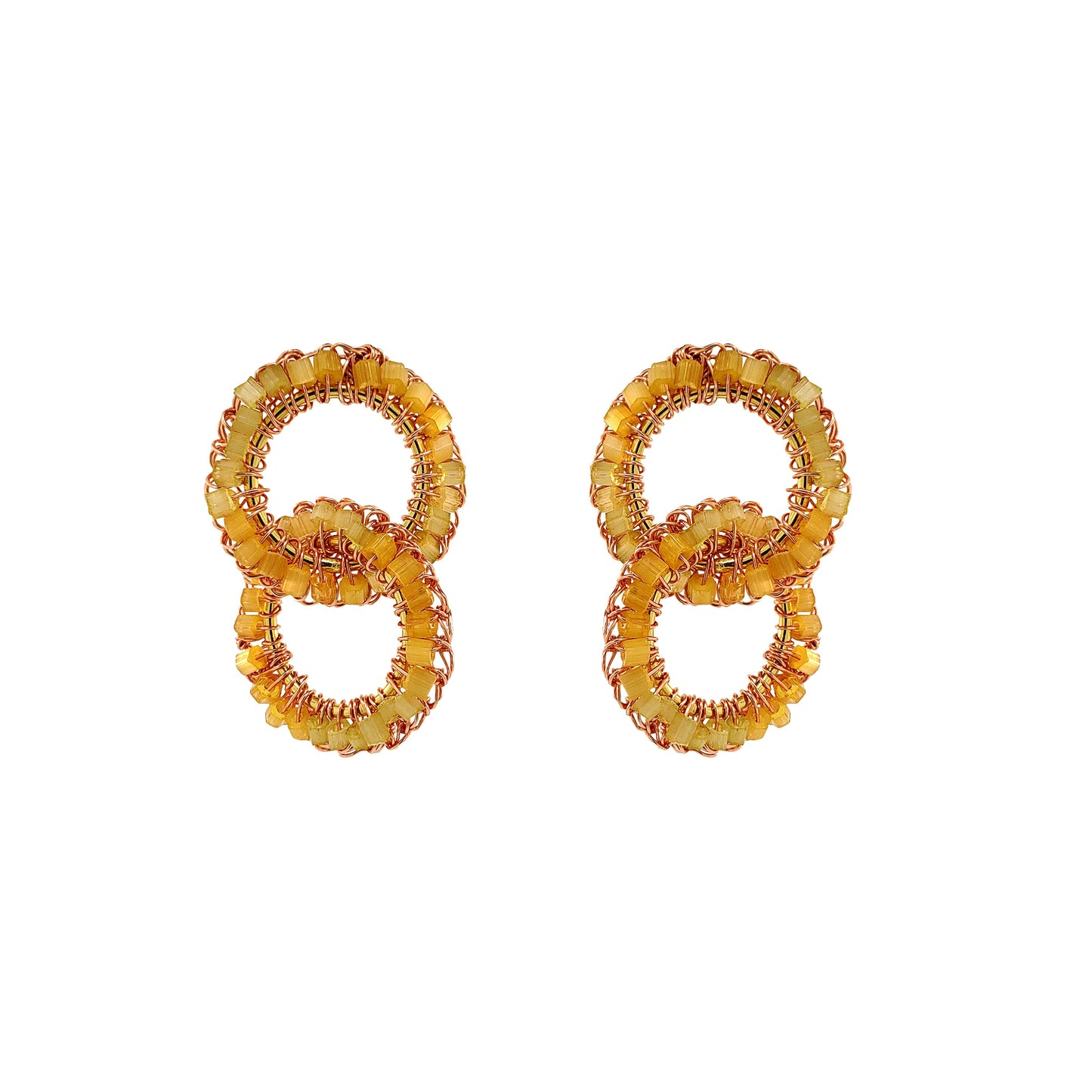 Pair of gold hoop earrings on a white background