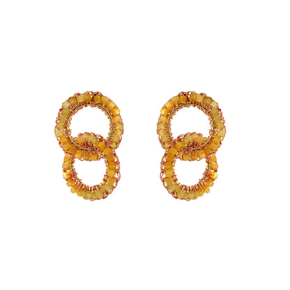 Pair of gold hoop earrings on a white background