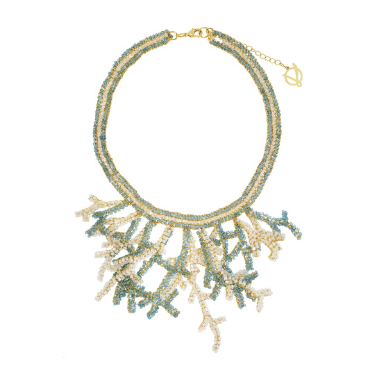 Blue & White Mix Coral Handmade Crochet Necklace