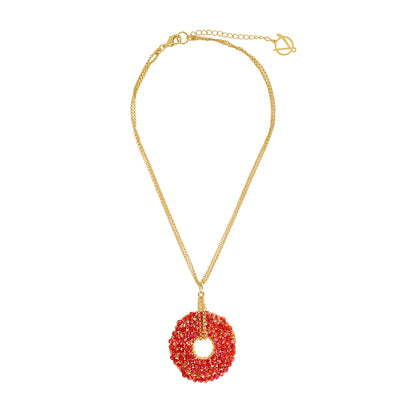 Red & Gold Snowdrop Handmade Crochet Necklace