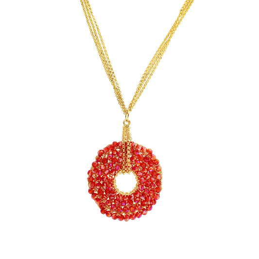 Red & Gold Snowdrop Handmade Crochet Necklace