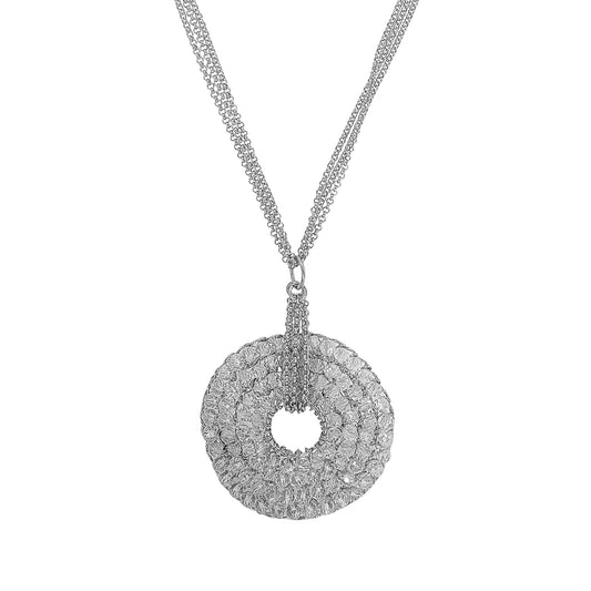 Clear & Silver Snowdrop Handmade Crochet Necklace