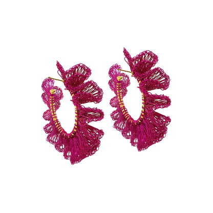 Neon Pink Rio Maxi Hoops Handmade Crochet Earrings