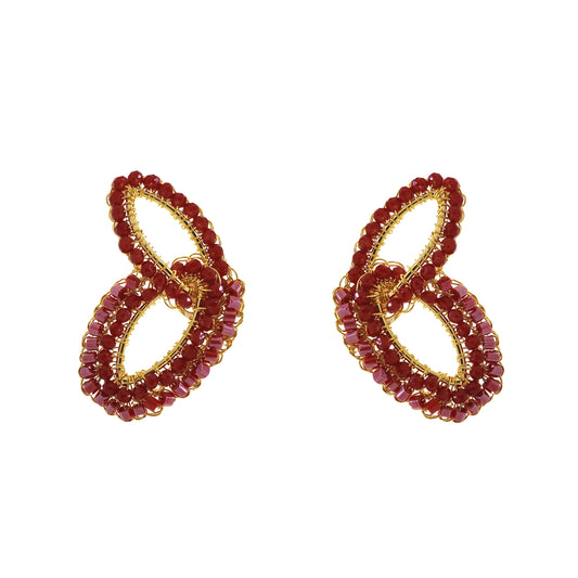 Crimson Red Mix Kai Crochet Post Handmade Earrings