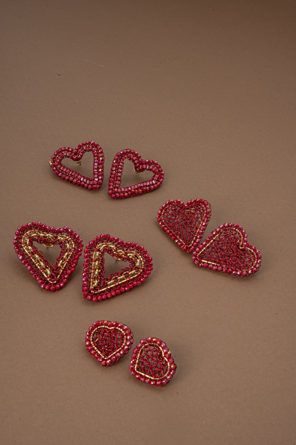 Red & Gold Amour Open Posts Handmade Crochet Earrings