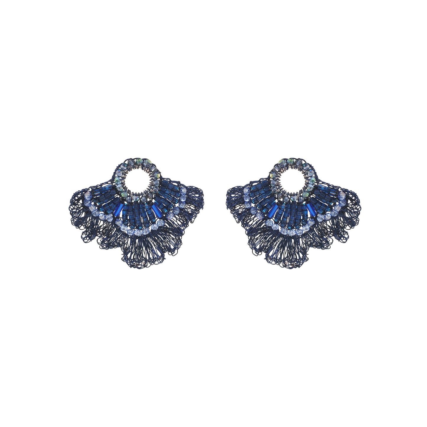 Royal Blue Mix Crown Ruffled Handmade Crochet Earrings