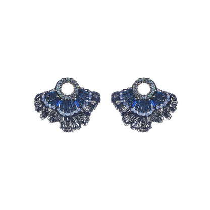 Royal Blue Mix Crown Ruffled Handmade Crochet Earrings