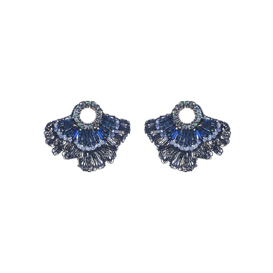 Royal Blue Mix Crown Ruffled Handmade Crochet Earrings