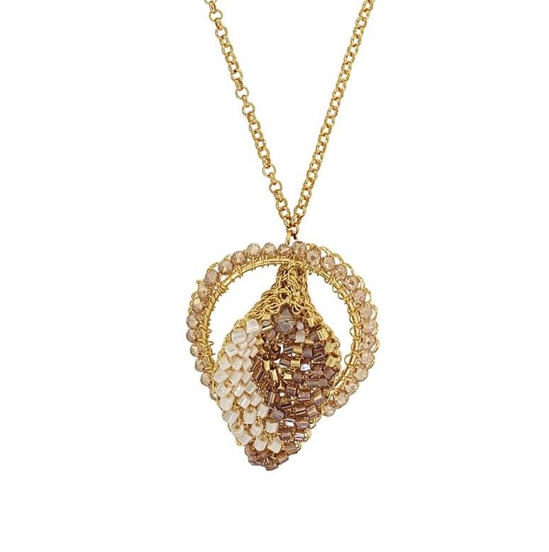 Golden Mix Calla Pendant Handmade Crochet Necklace