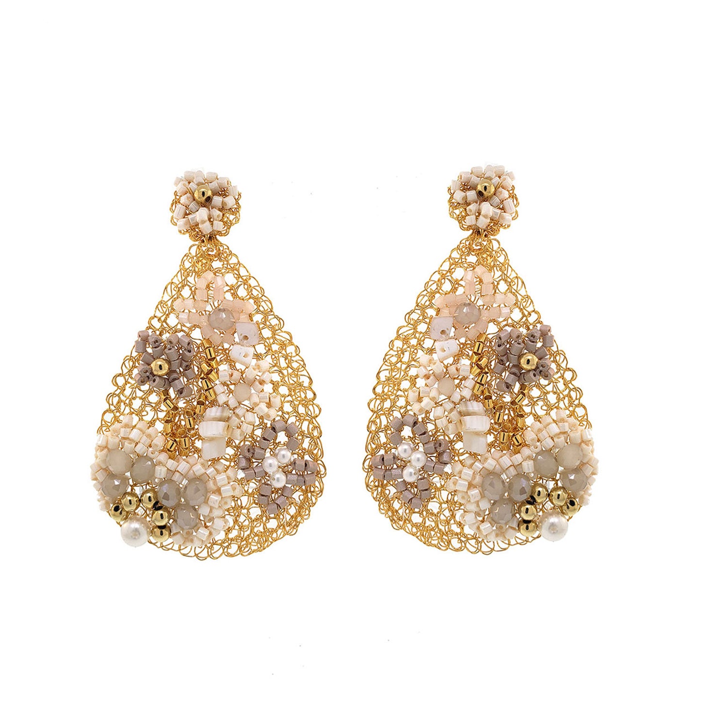 Nude Mix Florence Handmade Embroidered Earrings