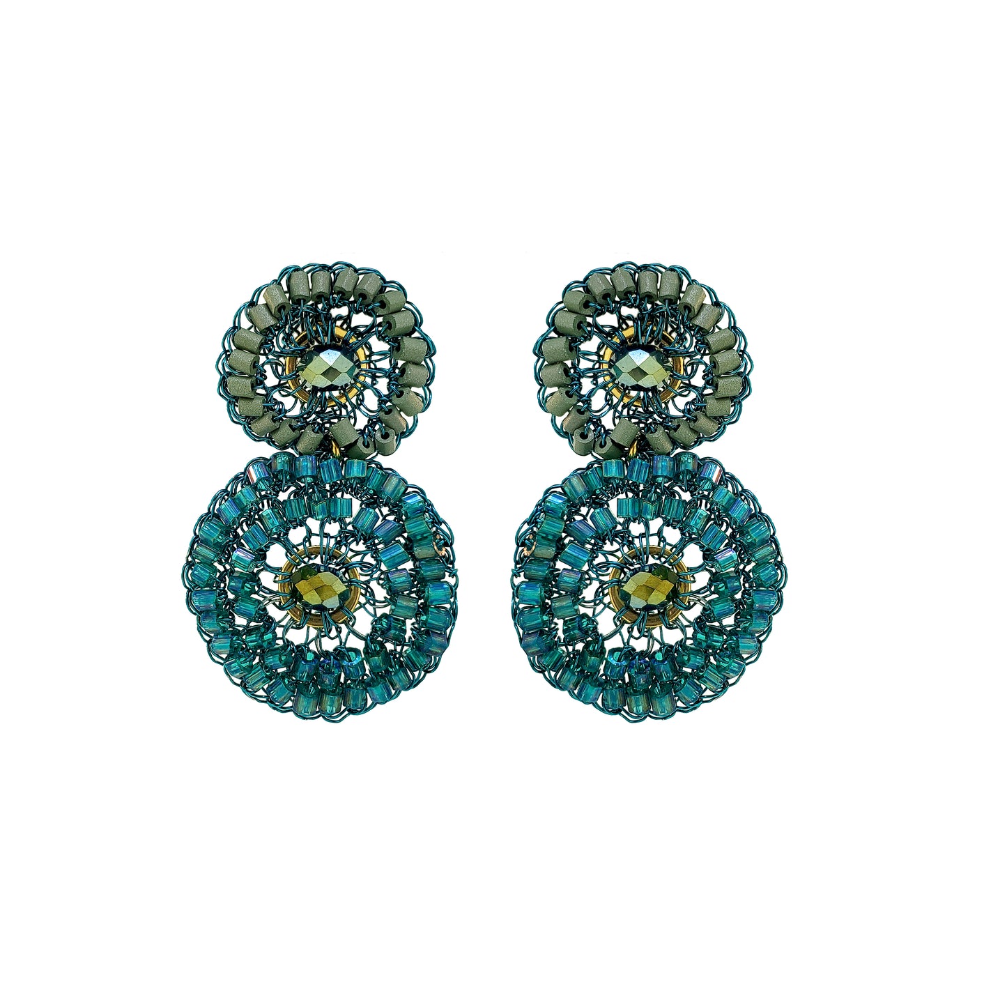 Teal Mix Patch Mini Handmade Crochet Earrings