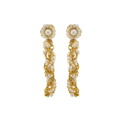 Pearl & Gold Hera Drop Handmade Crochet Earrings