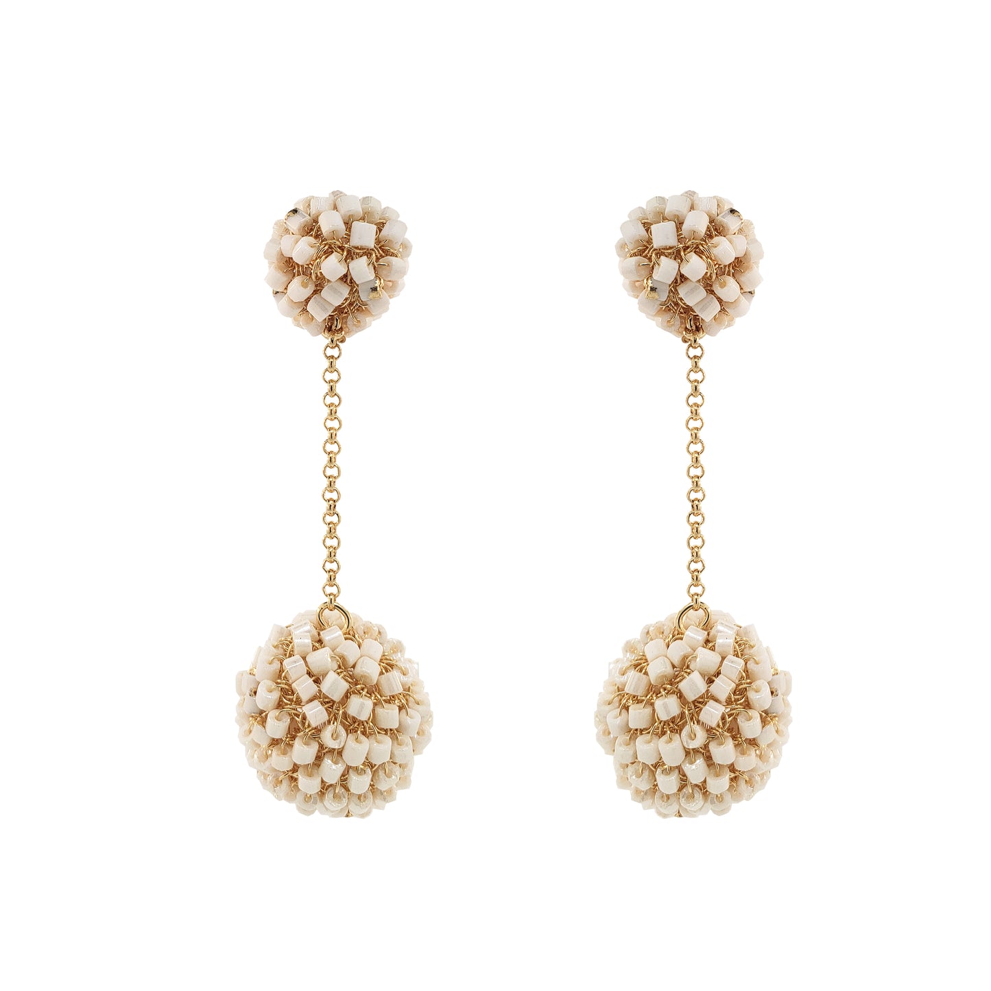 Pearl White & Gold Disco Dangle Handmade Crochet Earrings