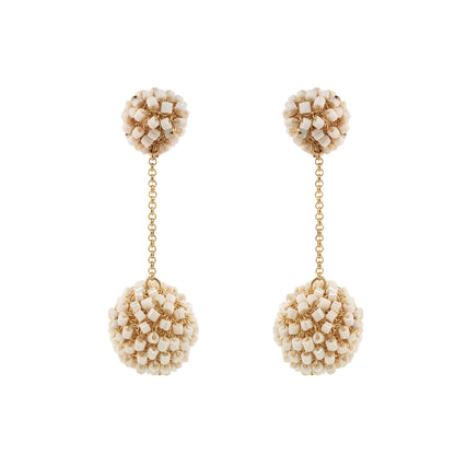 Pearl White & Gold Disco Dangle Handmade Crochet Earrings