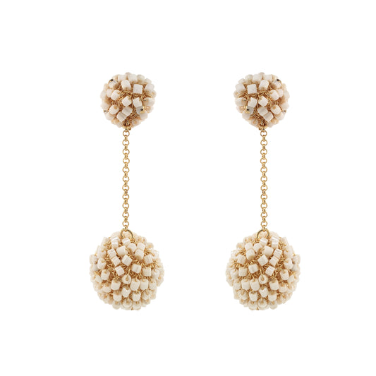 Pearl White & Gold Disco Dangle Handmade Crochet Earrings