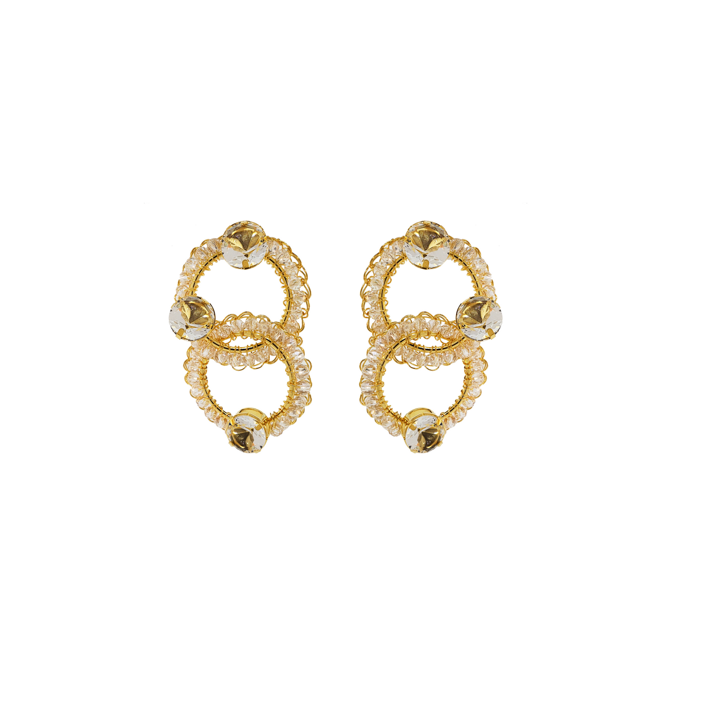 Clear & Gold Prisma Double Links Handmade Earrings