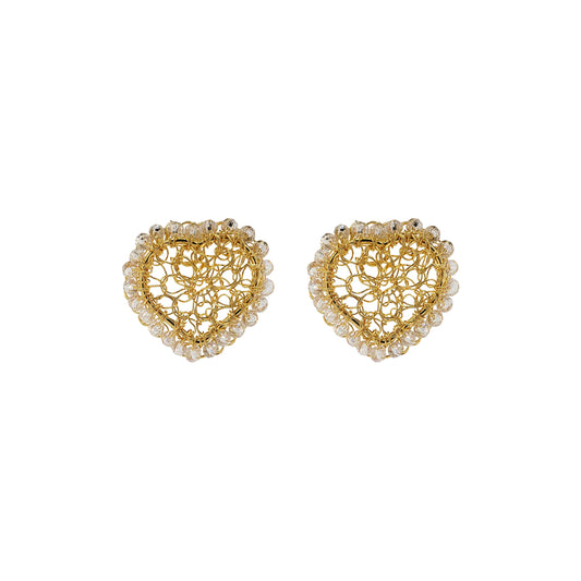 Clear & Gold Amour Mini Posts Handmade Crochet Earrings