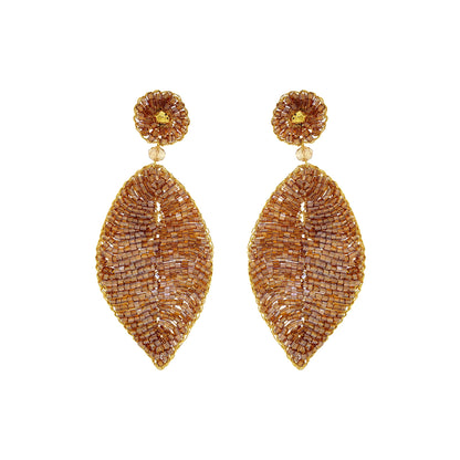 Amber & Gold Leaf Handmade Crochet Earrings