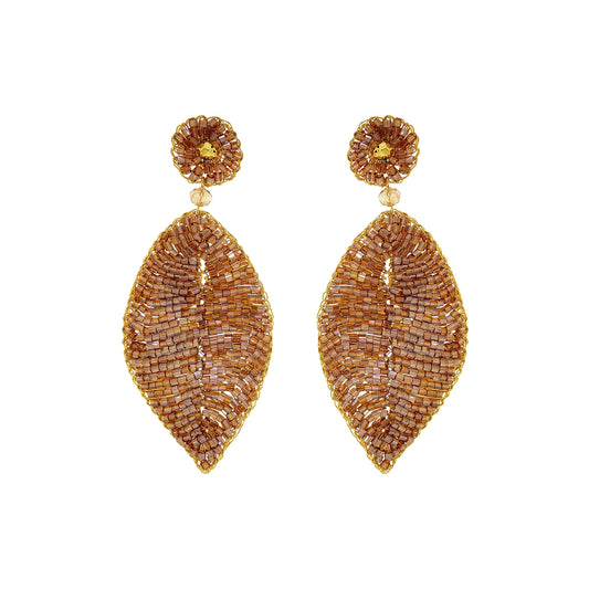 Amber & Gold Leaf Handmade Crochet Earrings