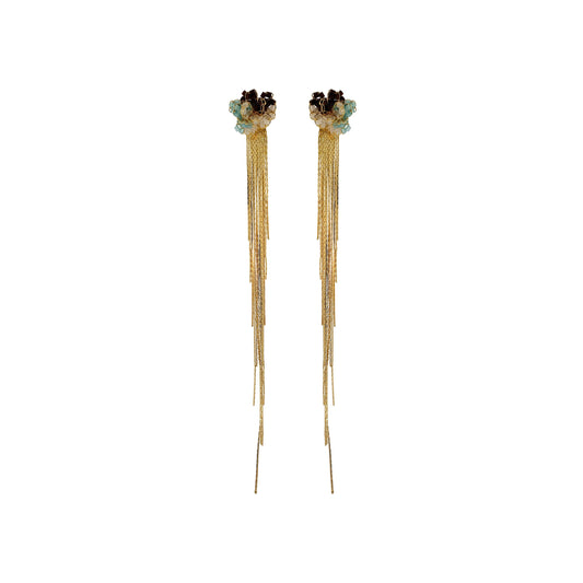 Blue & Brown Mix Drizzle Fringe Handmade Crochet Earrings